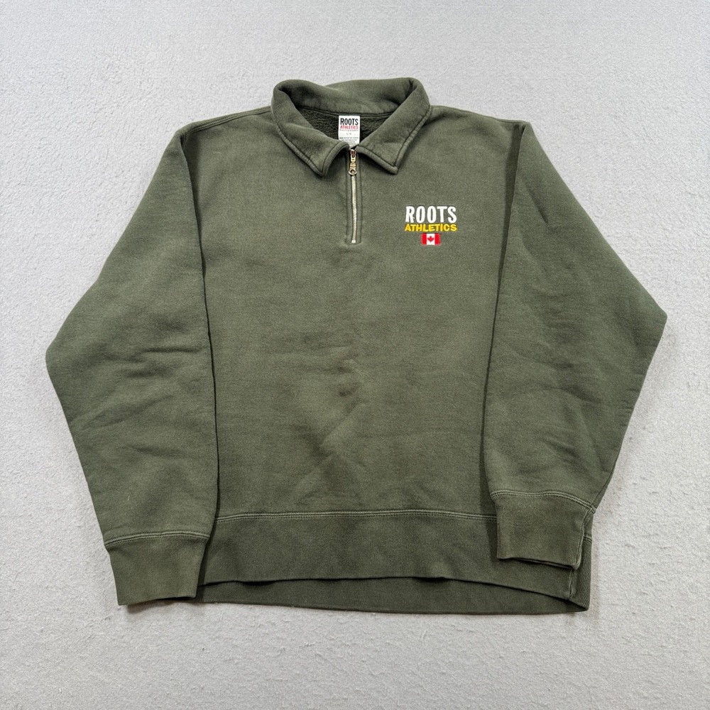 Vintage Roots Athletic Sweatshirt Men's Large Green Canada Fleece Lined Pullover